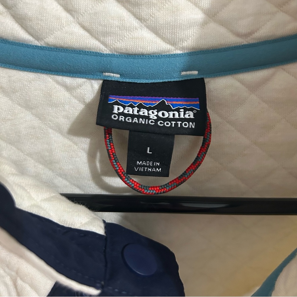 Patagonia Women's Organic Cotton Quilt Snap-T Pullover Cream & Blue Size Large - Picture 3 of 4